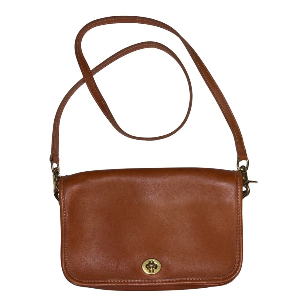 Vintage Coach British Tan Leather Crossbody Bag Turnlock Messenger 0628-301